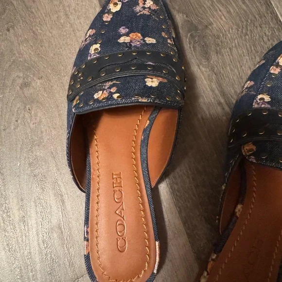 Coach Women's Studded Floral Denim Clogs - Picture 2 of 11